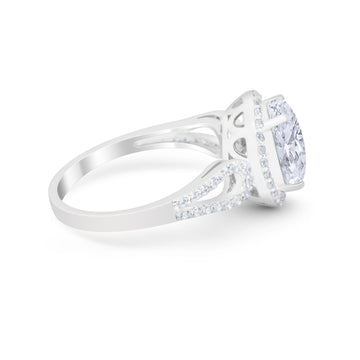 Halo Art Deco Engagement Bridal Ring Round Simulated CZ 925 Sterling Silver